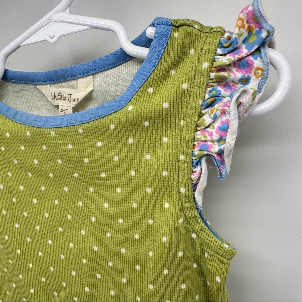 MATILDA JANE Green Polka Dot Kids Ribbed Top Ruffle Sleeves GIRLS 4 4T - Picture 3 of 6